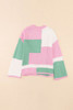 Pink Colorblock Drop Shoulder Bell Sleeve Sweater