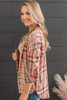 Pink Drop Shoulder Rounded Hem Plaid Pattern Shirt