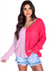 Pink Long Sleeve V-Neck Colorblock Sweater