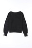 Black Knitted V Neck Buttoned Cuffs Sweater