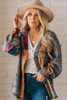Multicolor Brushed Checked Western Buttoned Jacket Multicolor Brushed Checked Western Buttoned Jacket