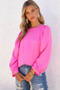 Pink Satin Puff Long Sleeve Crewneck Blouse