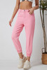 Pink Acid Wash Elastic Cuffed High Waist Jeans