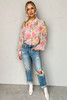 Pink All Floral Puff Sleeve Collared Shirt