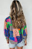 Multicolor Floral Patchwork Print Buttoned Puff Sleeve Shirt