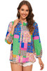 Multicolor Floral Patchwork Print Buttoned Puff Sleeve Shirt