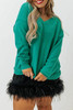 Green Plus Size Drop Shoulder V Neck Sweater