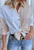 Apricot Color Block Long Sleeve Crinkle Shirt