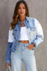 Sky Blue Color Block Denim Patchwork Frayed Hem Jacket Sky Blue Color Block Denim Patchwork Frayed Hem Jacket