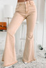 Khaki Raw Edge Mid Waist Flared Jeans