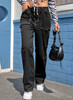 Black High Waist Straight Leg Cargo Pants with Pockets