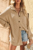 Khaki Waffle Knit Button Up Casual Shirt