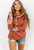 Brown Aztec Print Patchwork Thumb Hole Hoodie