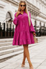 Rose Crinkled Tiered Split Neck Shirt Dress