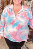 Multicolor Plus Size Tie-dye Zipped Collared Pullover Sweatshirt Multicolor Plus Size Tie-dye Zipped Collared Pullover Sweatshirt