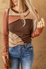 Brown Expose Seam Color Block Ribbed Knit Top