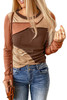 Brown Expose Seam Color Block Ribbed Knit Top