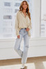 Apricot Solid Buttoned Chest Pocket High Low Loose Shirt