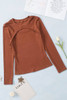 Brown Ribbed Peekaboo Cutout Long Sleeve Top Brown Ribbed Peekaboo Cutout Long Sleeve Top