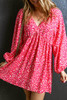 Rose Floral Print Empire Waist Bubble Sleeve Dress