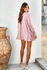 Pink Crinkled Buttoned V Neck Long Sleeve Romper