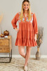 Orange Embroidered Tiered Ruffle Dress