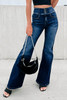 Blue Buttons Elastic Wide Waistband Back Flare Jeans Blue Buttons Elastic Wide Waistband Back Flare Jeans