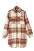 Brown Plaid Print Flap Pockets Long Shacket