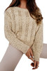 Khaki Eyelets Cable Knit Drop Shoulder Sweater