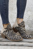 Leopard Retro Canvas Patchwork Chunky Heel Booties