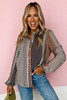 Brown Dot Print Long Sleeve Button Down Shift Shirt