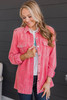 Pink Buttoned Flap Pocket Corduroy Jacket