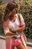 Pink Ribbed Short Sleeve Ombre Eyelet Knitted Cardigan Pink Ribbed Short Sleeve Ombre Eyelet Knitted Cardigan