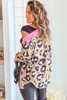 Leopard Ribbed Contrasting Trim Collared Jacket