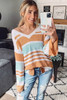 Multicolor Colorblock Stripe Long Sleeve Split Sweater