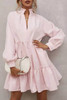 Pink Frilled Stand Collar Long Sleeve Ruffle Dress