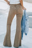 Khaki Raw Hem High Waist Flare Jeans