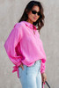 Pink Split Back Tie Knot Buttoned Long Sleeve Shirt