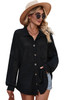 Black Waffle Knit Button Up Casual Shirt