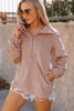 Apricot Ribbed Texture Half Zip Collared Sweatshirt