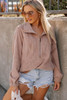 Apricot Ribbed Texture Half Zip Collared Sweatshirt