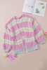 Pink Contrast Striped Open Front Cable Cardigan