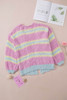 Pink Contrast Striped Open Front Cable Cardigan