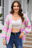 Pink Contrast Striped Open Front Cable Cardigan
