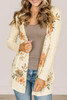 Apricot Floral Print Ribbed Knit Slim Fit Cardigan