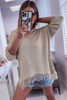 Khaki Lightweight Knit Fringe Hem Loose Sweater