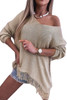 Khaki Lightweight Knit Fringe Hem Loose Sweater