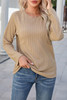 Khaki Ribbed Round Neck Knit Long Sleeve Top