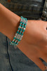 Green Boho Turquoise Beaded Geometric Carved Feather Bracelet