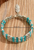 Green Boho Turquoise Beaded Geometric Carved Feather Bracelet